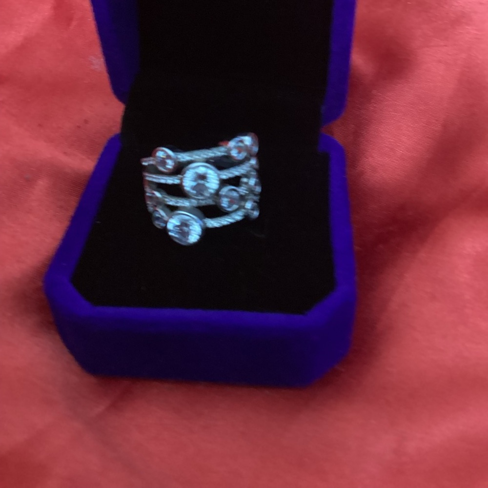 JTV Silver-Tone Multi-Row Crystal Ring - Clear